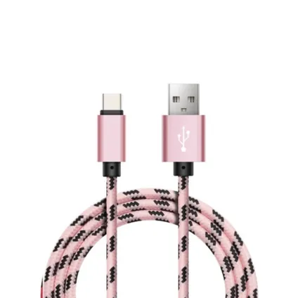 Nylon USB-C naar USB A kabel - 0,25m - USBC2 - Roze 2