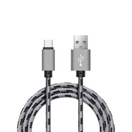 Nylon USB-C naar USB A kabel - 0,25m - USBC2 - Grijs