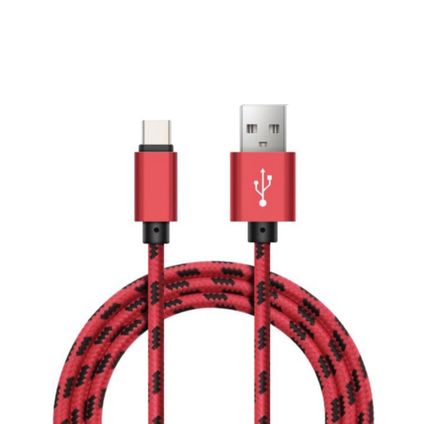 Nylon USB-C naar USB A kabel - 0,25m - USBC2 - Rood