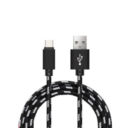 Nylon USB-C naar USB A kabel - 0,25m - USBC2 - Zwart