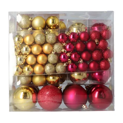 Kunststof Kerstballen set 120 ballen - binnen buiten - Goud/Bordeaux 6