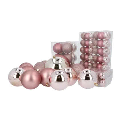 Boule de Noël en plastique lot de 94 boules - usage intérieur/extérieur - Rose 3