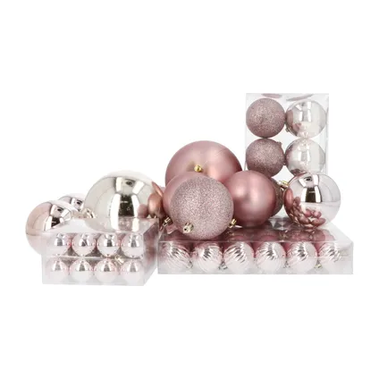 Boule de Noël en plastique lot de 94 boules - usage intérieur/extérieur - Rose 6