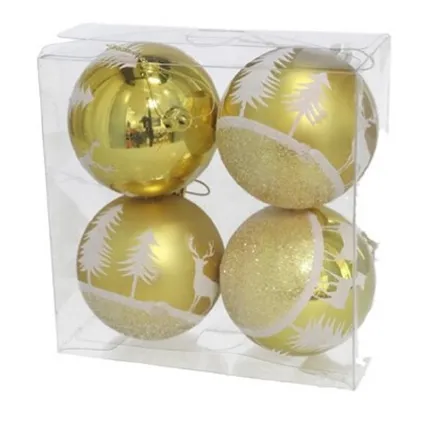 Gerimport Kerstballen - goudkleurig - 4ST - gedecoreerd - D8 cm 2