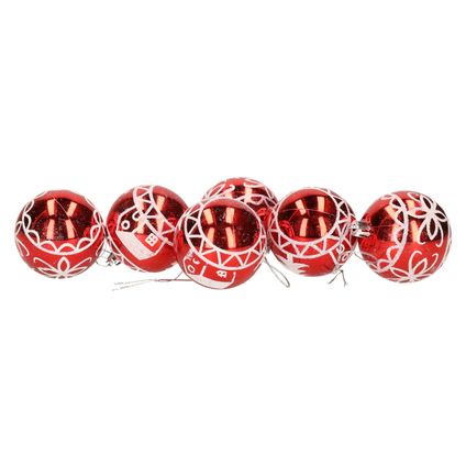 Gerimport Kerstballen - rood - 6ST - gedecoreerd - D6 cm