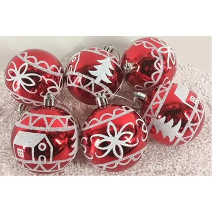 Gerimport Kerstballen - rood - 6ST - gedecoreerd - D6 cm 2