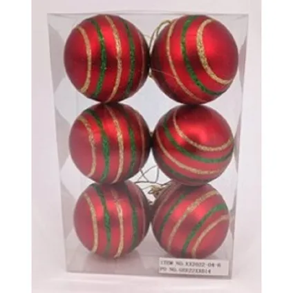 Gerimport Kerstballen - rood - 6ST - gedecoreerd - 6 cm 2