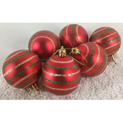 Gerimport Kerstballen - rood - 6ST - gedecoreerd - 6 cm 3