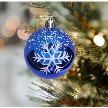 Gerimport Kerstballen - blauw - 6ST - gedecoreerd - 6 cm 2