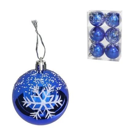 Gerimport Kerstballen - blauw - 6ST - gedecoreerd - 6 cm 3