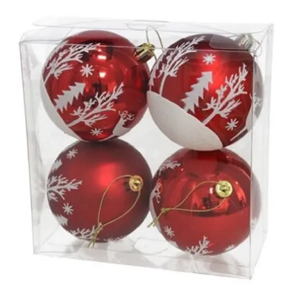 Gerimport Kerstballen - rood - 4ST - gedecoreerd - D8 cm 2