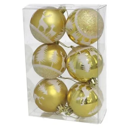 Gerimport Kerstballen - goudkleurig - 6ST - gedecoreerd - D6 cm 2