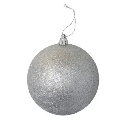 Gerimport Kerstballen - 3ST - zilver - glitter - plastic - 10cm 2