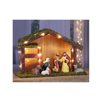 Kerststal - met beeldjes - verlicht - 30 x 10 x 20 cm 2