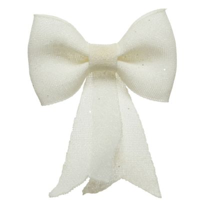 Kersthanger - strik - wit met glitters - 14 cm