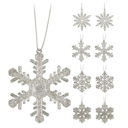 Kersthangers - 8ST - sneeuwvlok - zilver - 10 cm