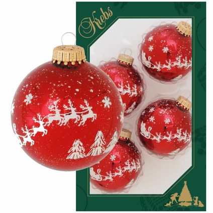 Krebs Kerstballen - 4 stuks - rood - 7 cm
