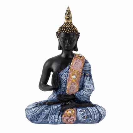 Boeddha beeldje - binnen/buiten - kunststeen - 15 x 10 cm