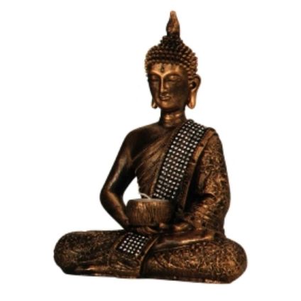 Boeddha beeldje met kaarshouder - goud - 26 x 20 cm