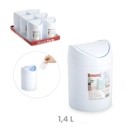 Plasticforte Mini prullenbakje - wit - kunststof - aanrecht model 4
