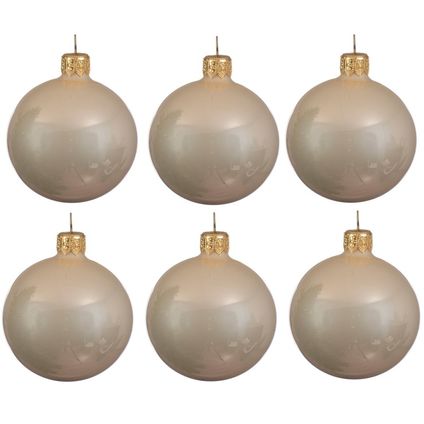 Decoris Kerstballen - 6ST - champagne - glas - glans - 6 cm