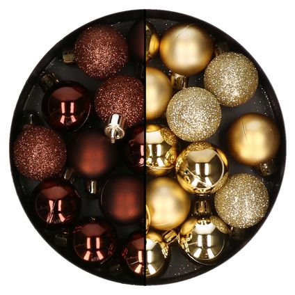 Kerstballen mini - 40x - goud en donkerbruin - 3 cm - kunststoff