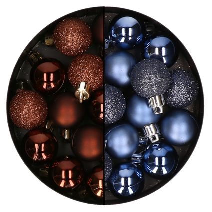 Kerstballen mini - 40x - donkerblauw en donkerbruin - 3 cm - kunststoff