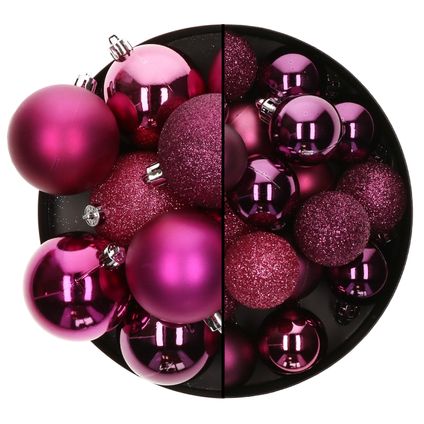Atmosphera Kerstballen - 26x st - 3 en 7 cm - framboos roze - kunststof