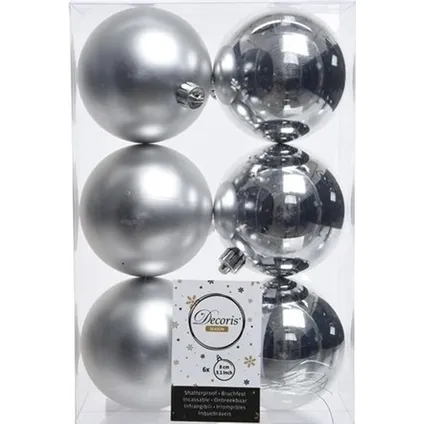 Decoris Kerstballen - 12x st - 8 cm - zilver en blauw -plastic 2
