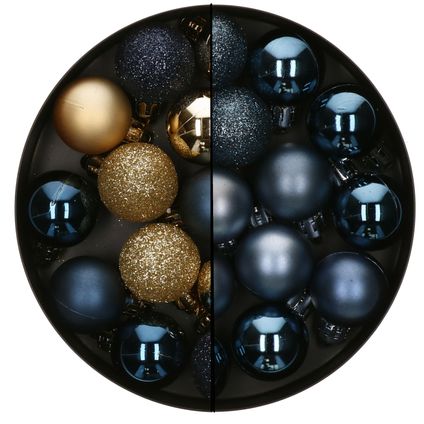 Atmosphera kerstballen - 36x - donkerblauw/goud - 3 cm -kunststof