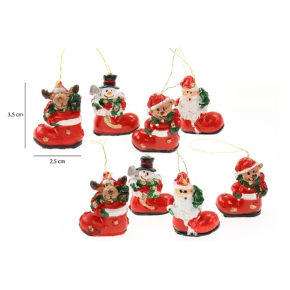 Kersthangers -kerst figuren in laars - 8x st- kunststof - 3,5 cm 3