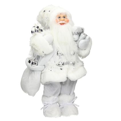 Décoration Père Noël figurine statue poupée de collection Santa Claus blanc 37cm