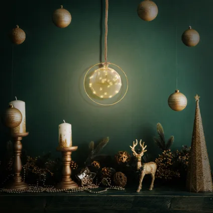 Boule de Noël suspendue avec LED décoration de Noël en verre doré Ø15 cm 8