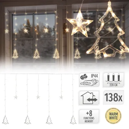 ECD Germany LED vensterlicht gordijn 220cm met 138 LED's warm wit 2