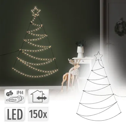 ECD Germany LED kerstboom 150cm 150 LED's warm wit, ster, muurbevestiging 2