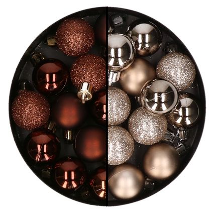 Kerstballen mini - 40x - champagne en donkerbruin - 3 cm - kunststoff