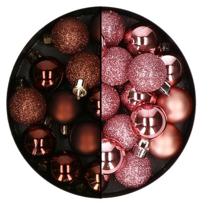 Kerstballen mini - 40x - roze en donkerbruin - 3 cm - kunststof
