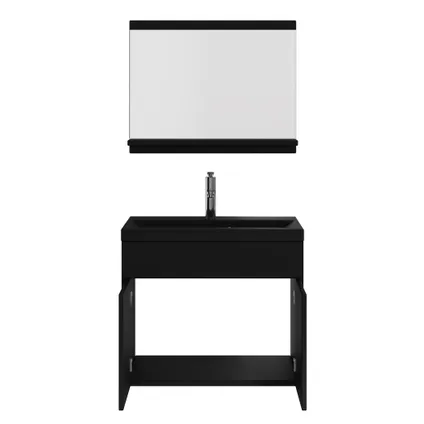 Badplaats Badkamermeubel Montreal 02 60cm met spiegel - mat zwart - zwarte wastafel 2