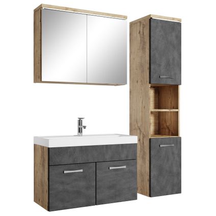 Meuble de salle de bain de Paso 80 cm - Badplaats - Chene avec gris – Armoire