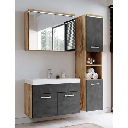 Meuble de salle de bain de Paso 80 cm - Badplaats - Chene avec gris – Armoire 2