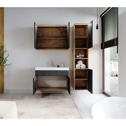 Meuble de salle de bain de Paso 80 cm - Badplaats - Chene avec gris – Armoire 3