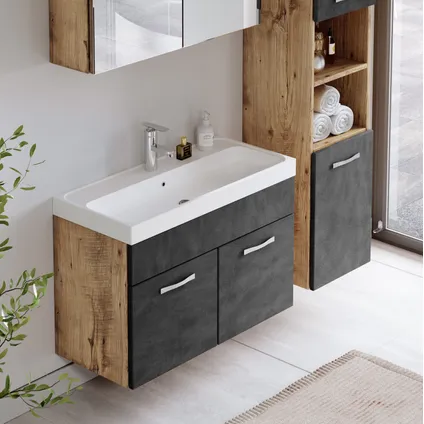 Meuble de salle de bain de Paso 80 cm - Badplaats - Chene avec gris – Armoire 4