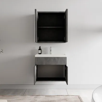 Meuble de salle de bain Montreal 01 - Badplaats - 60 cm Gris - mirroir cabinet 3