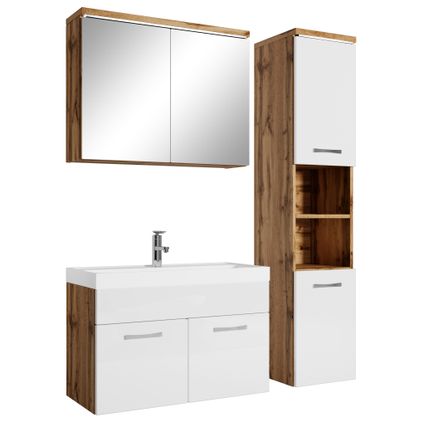 Meuble de salle de bain de Paso 80 cm - Badplaats - Chene avec blanc – Armoire