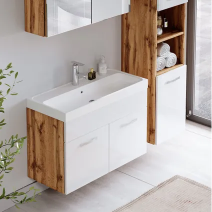 Meuble de salle de bain de Paso 80 cm - Badplaats - Chene avec blanc – Armoire 3