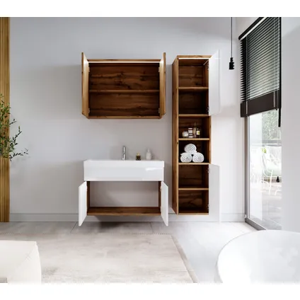 Meuble de salle de bain de Paso 80 cm - Badplaats - Chene avec blanc – Armoire 4