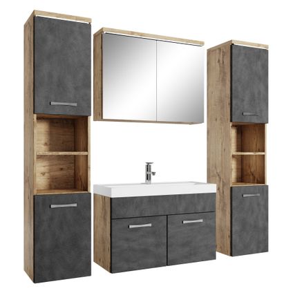 Meuble de salle de bain de Paso XL - Badplaats - Chene avec gris – Armoire
