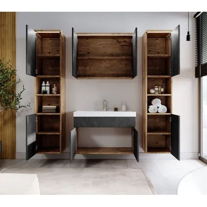 Meuble de salle de bain de Paso XL - Badplaats - Chene avec gris – Armoire 4