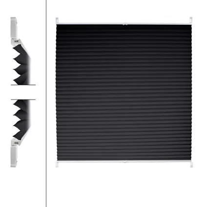 ECD Germany Window Plissé Blind 75x150 cm Zwart - Zonder boren & zonder lijm 3