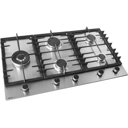 Wiggo WH-G934RR(X) - Table de cuisson à gaz encastrable avec Wok - 90cm - Acier inoxydable